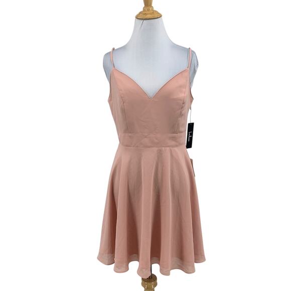 Lulus Dress Womens M Medium Dusty Peach Lace Button Back Skater Sweetheart Mini - Picture 1 of 15
